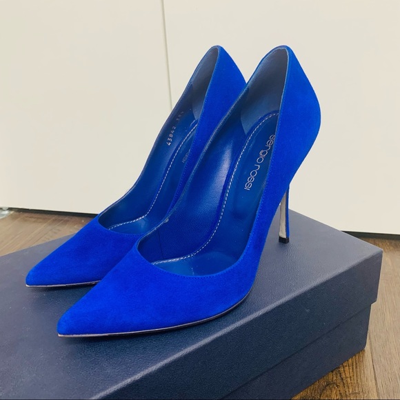 SERGIO ROSSI Pelle Royal Blue Suede Heels Shoes - Picture 3 of 6